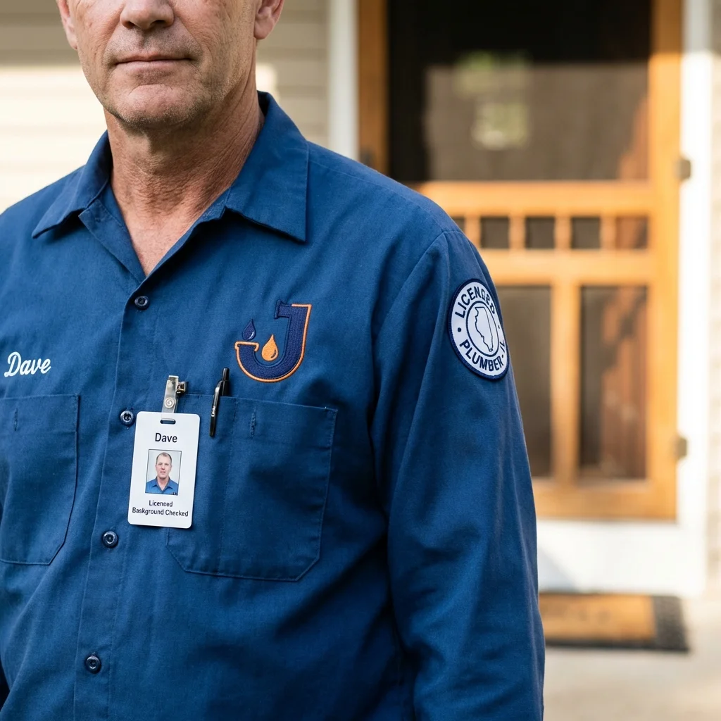 Licensed plumber showing ID badge in Winston, OR