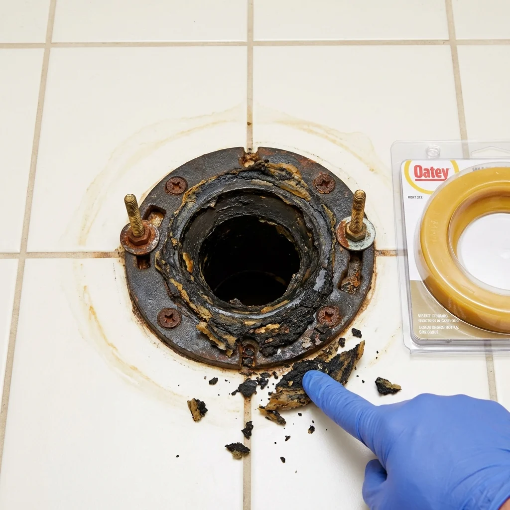 Failed wax ring showing water seepage at the base of a toilet in a Winston, OR home