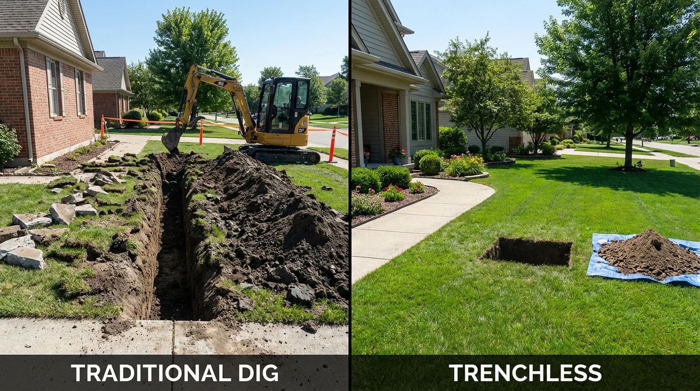Trenchless sewer repair with minimal yard damage versus traditional excavation in Winston, OR